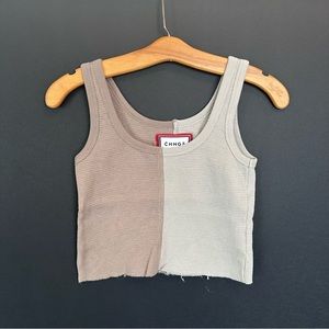 CHNGE Two tone pieced beige/tan cropped tank top